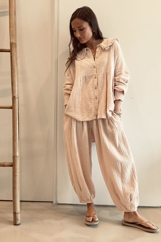 Annie Cushion Cotton Peter Pan Smock Blouse Antique Rose